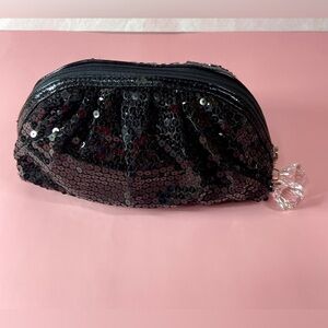 Black Sequins Cosemtic bag with zipper closure and faux crystal pulls